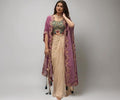 Purple Indo-Western Lehenga Choli Draped Set – Heavy Crepe Silk with Multi-Thread Embroidery & Coding Work | Wedding 3-Piece