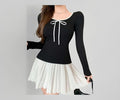 Korean Style Full Sleeve Black Crop Top for Women with White Ribbon | Slim Fit Aesthetic Korean Fashion | Trendy Casual Outfit for Girls