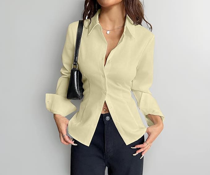 Aahwan Women Polyester Modern Fit Solid Front Button Long Sleeve Casual Shirt