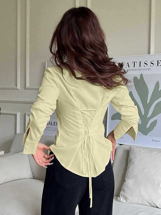 Aahwan Women Polyester Modern Fit Solid Front Button Long Sleeve Casual Shirt