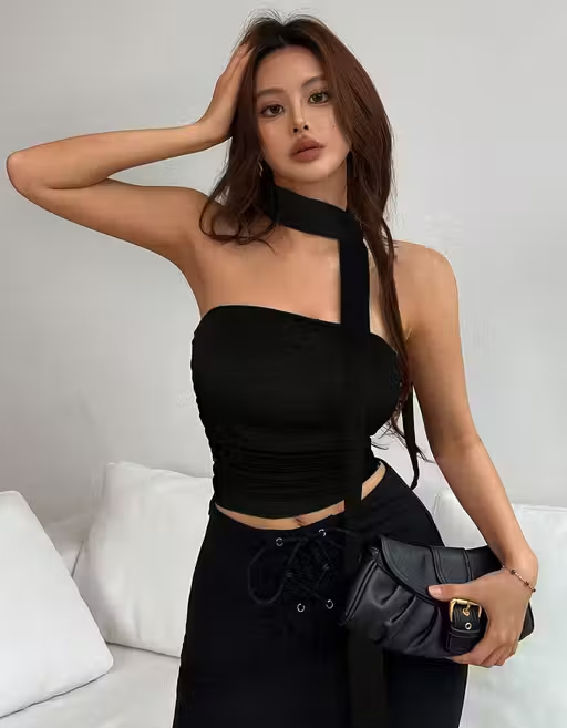 WIND Strapless Tube Crop Top with Scarf – Western Chic