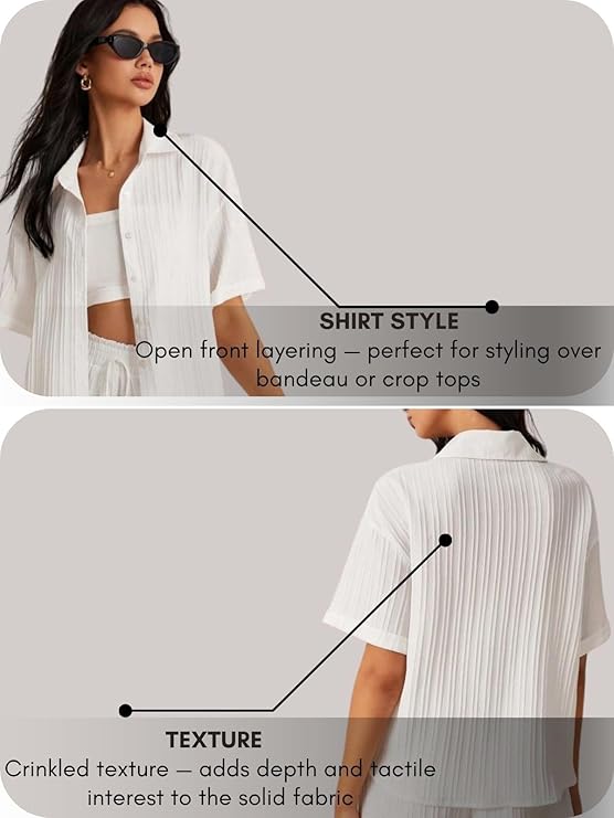 Co-ord Set for Women | Stylish Solid Poly Lycra Cotton Textured Pyjama Set | Oversized Loose Fit Top & Shorts for Summer Travel Beach & Holiday