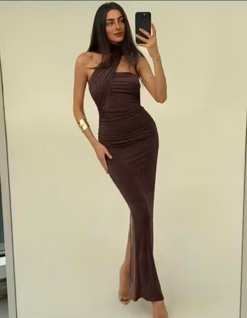 Coffee Brown Sleeveless Midi Dress for Women | Solid Lycra Trendy Dress