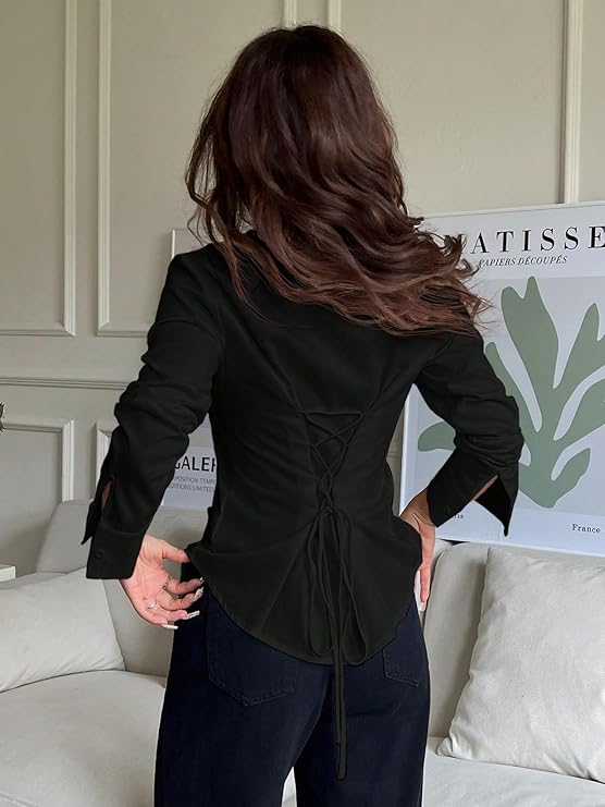 Aahwan Women Polyester Modern Fit Solid Front Button Long Sleeve Casual Shirt