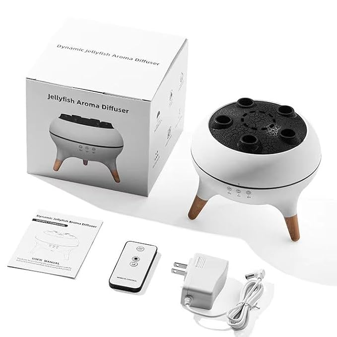 Jellyfish Aroma Diffuser with Remote Control – 7 Color LED, Mushroom Mist Design, Wooden Legs & Multiple Mist Nozzles | Ultrasonic Essential Oil Diffuser