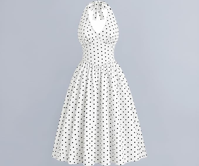 Aahwan Polka Dots Halter Long Dress Backless A Line Flared Vintage Party Club Dresses for Women's & Girl's