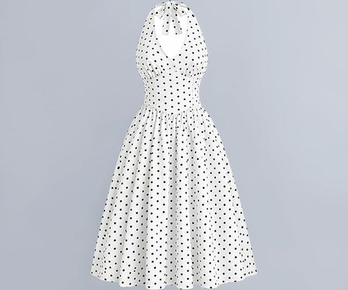 Aahwan Polka Dots Halter Long Dress Backless A Line Flared Vintage Party Club Dresses for Women's & Girl's