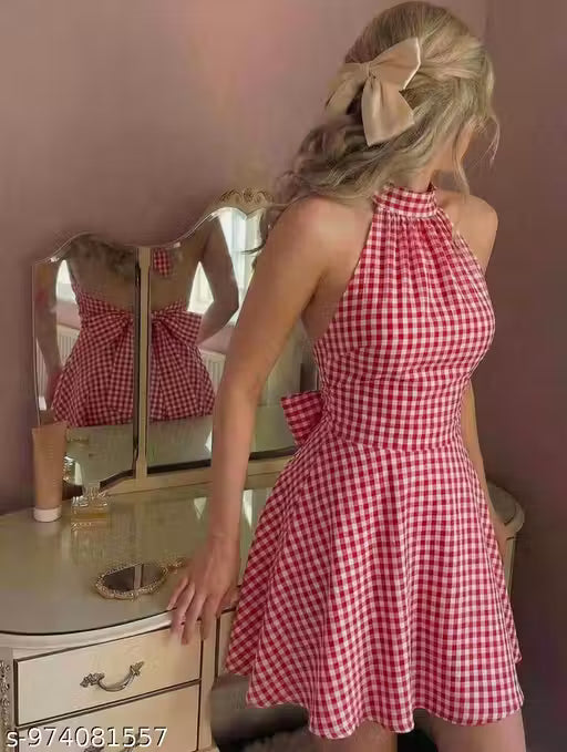 Trendy Backless Midi Dress for Girls | Gingham Summer Dress