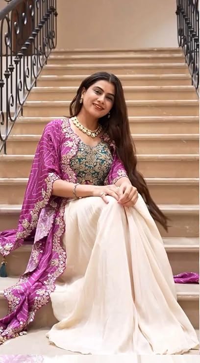 Purple Indo-Western Lehenga Choli Draped Set – Heavy Crepe Silk with Multi-Thread Embroidery & Coding Work | Wedding 3-Piece