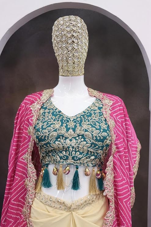Purple Indo-Western Lehenga Choli Draped Set – Heavy Crepe Silk with Multi-Thread Embroidery & Coding Work | Wedding 3-Piece