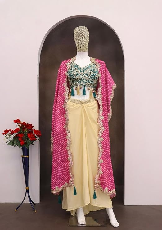Purple Indo-Western Lehenga Choli Draped Set – Heavy Crepe Silk with Multi-Thread Embroidery & Coding Work | Wedding 3-Piece