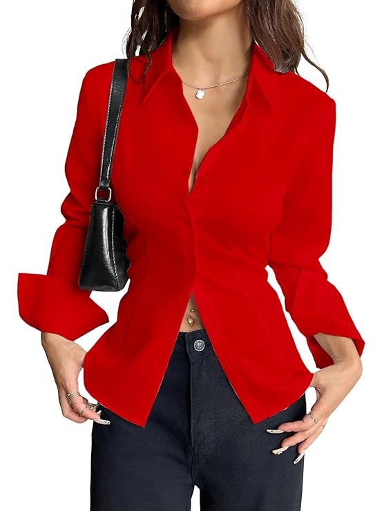 Aahwan Women Polyester Modern Fit Solid Front Button Long Sleeve Casual Shirt