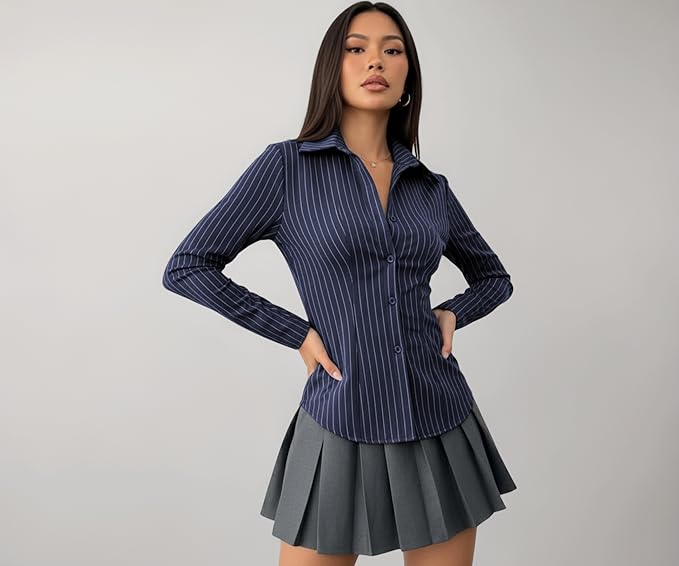 Women's Solid Front Button Long Sleeve Casual Shirt – Relaxed Everyday Top for Women & Girls
