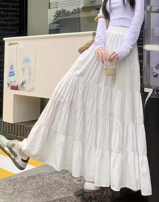 WIND Plain White Skirt – Solid Rayon Everyday Skirt for Girls