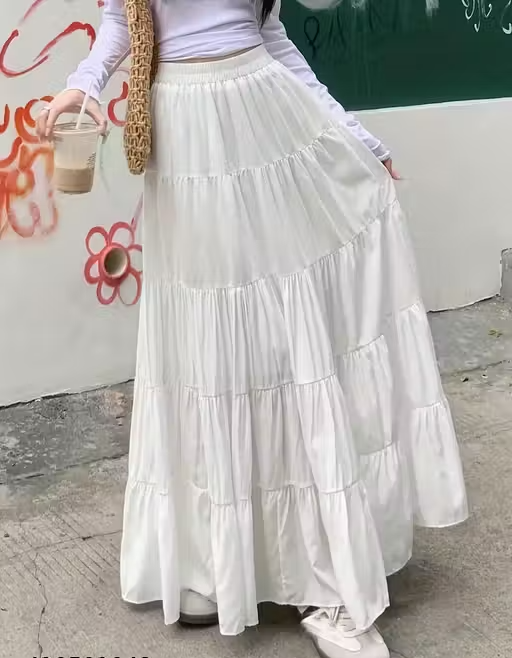 WIND Plain White Skirt – Solid Rayon Everyday Skirt for Girls