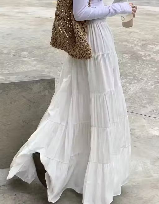 WIND Plain White Skirt – Solid Rayon Everyday Skirt for Girls