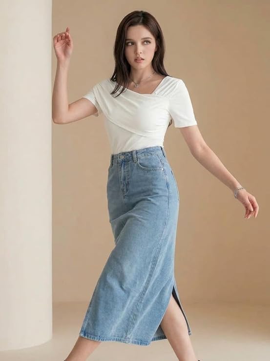 Women's Ruched Asymmetrical Neck Stretch Top – Slim Fit Trendy Going-Out Top