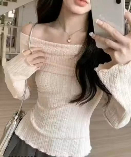Solid Polyester Long Sleeve Top for Women | Latest Trendy Design