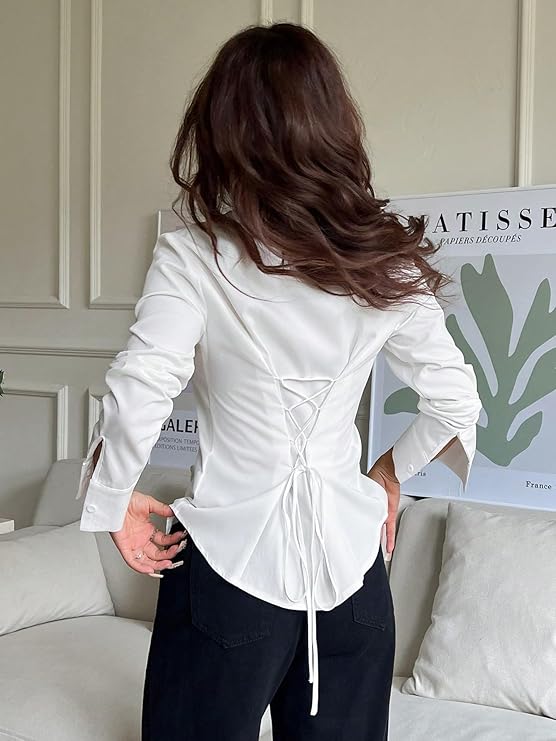 Aahwan Women Polyester Modern Fit Solid Front Button Long Sleeve Casual Shirt